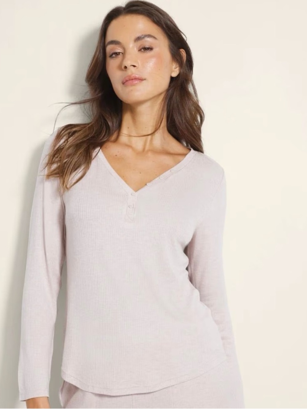 NWT Soma Heather Barely There Ribbed Henley Long-Sleeve Pajama Top
